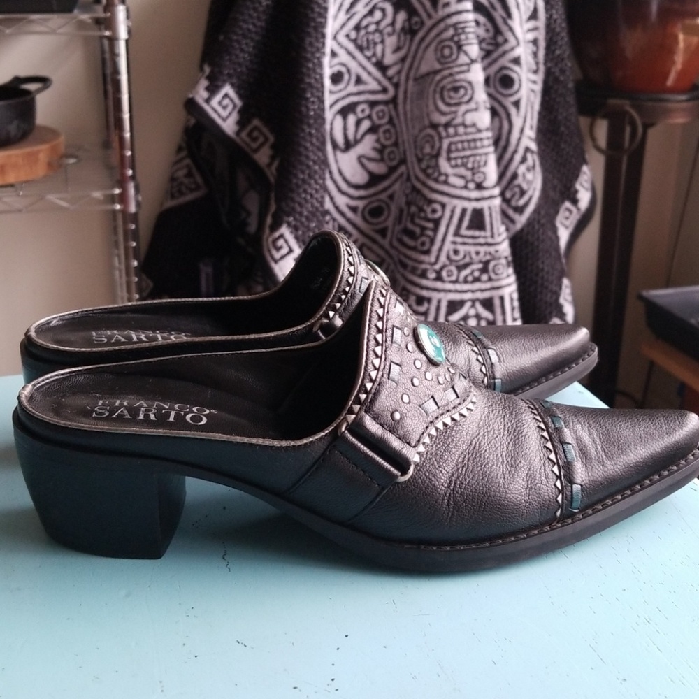 Franco Sarto Black Leather Mules - Picture 3 of 6